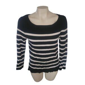 Zara Black & White Striped Knit Top With Long Sleeves & Side Slits - Womens Size